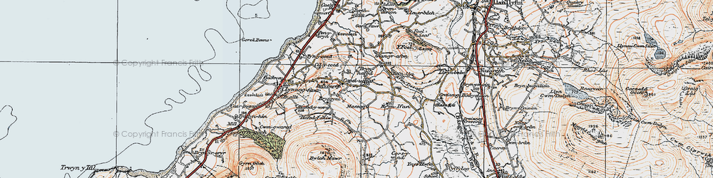Old map of Afon Desach in 1922