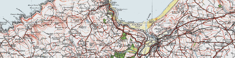 Old map of Carbis Bay in 1919