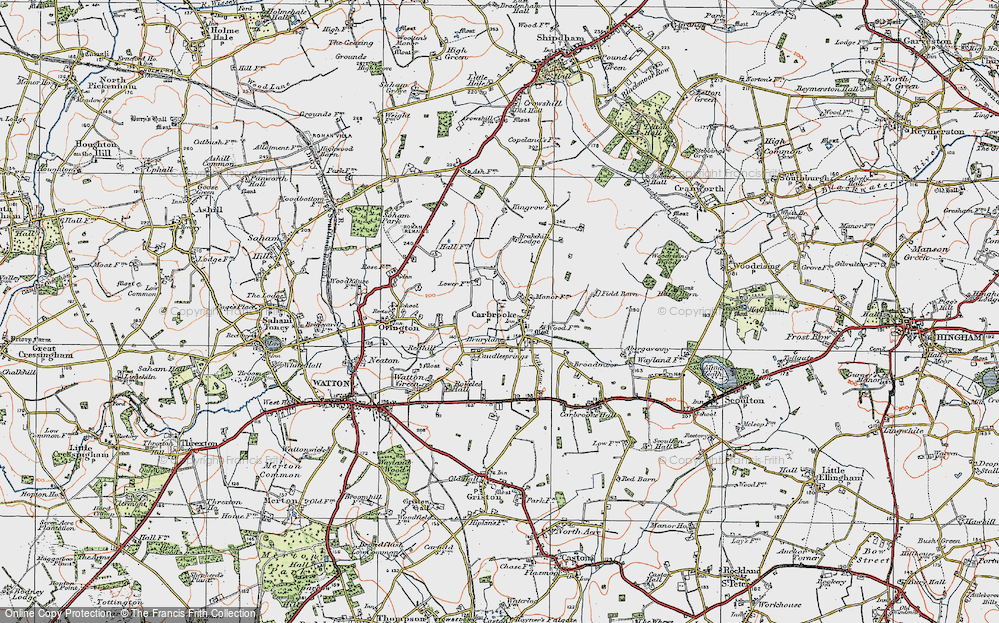 Old Map of Carbrooke, 1921 in 1921
