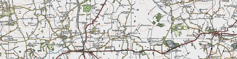 Old map of Carbrooke in 1921