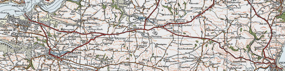 Old map of Carew Cheriton in 1922