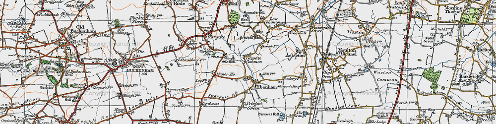 Old map of Cargate Common in 1921
