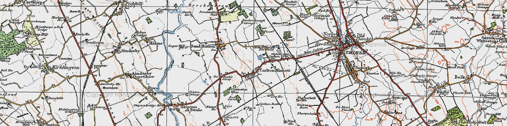 Old map of Carlton Miniott in 1925