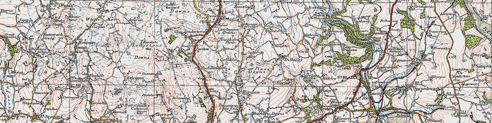 Old map of Carluddon in 1919