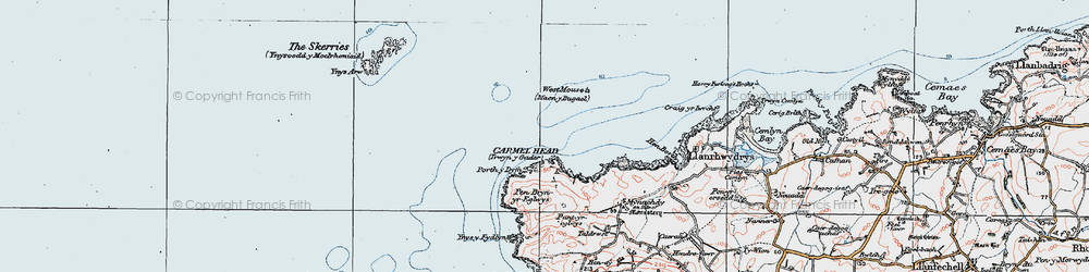 Old map of Ynys y Fydlyn in 1922