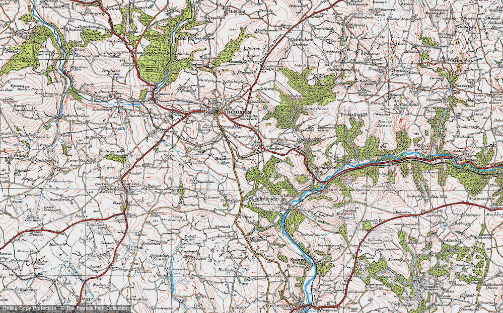 Old Map of Historic Map covering Bodmin Steam Rly in 1919