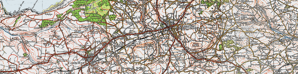 Old map of Carn Brea Village in 1919