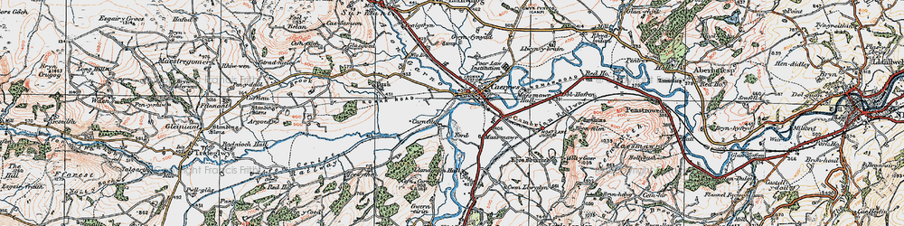 Old map of Afon Carno in 1921