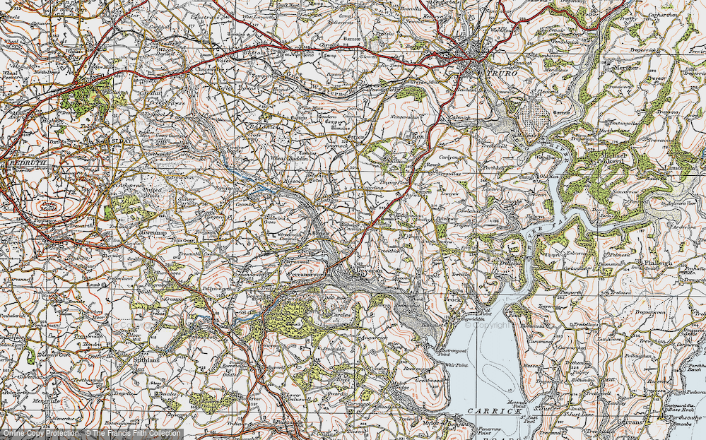 Old Map of Carnon Downs, 1919 in 1919