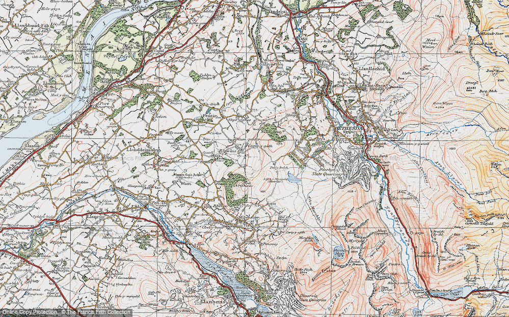 Old Map of Historic Map covering Moel Rhiwen in 1922