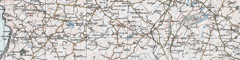 Old map of Bryn Pabo in 1922