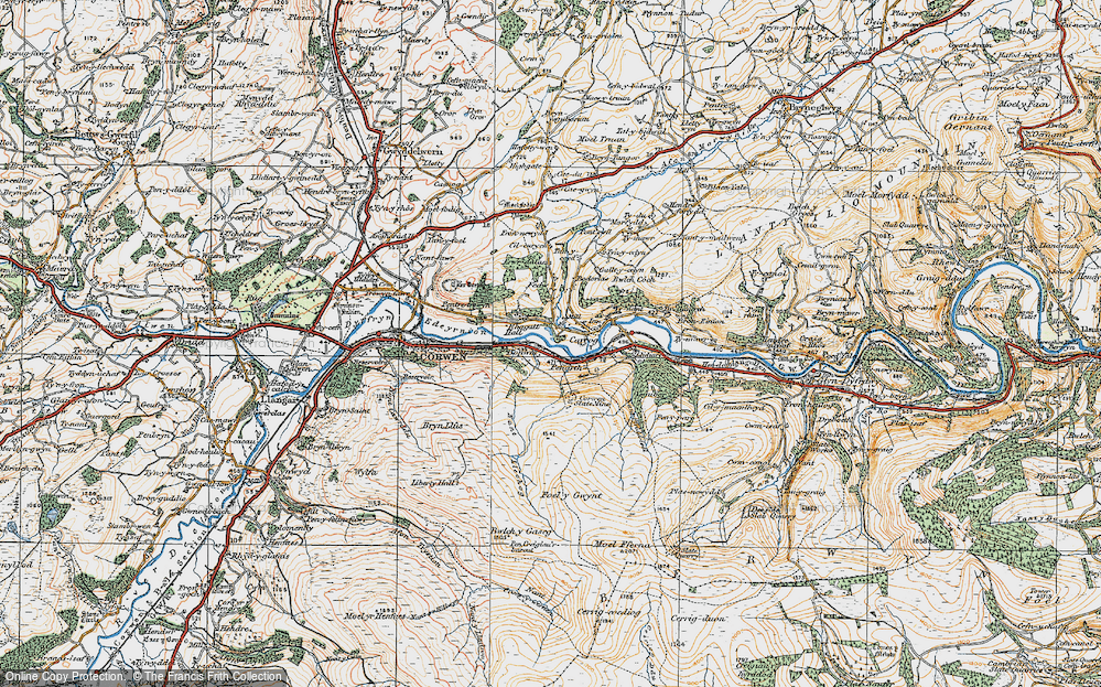 Old Map of Historic Map covering Bonwm in 1921