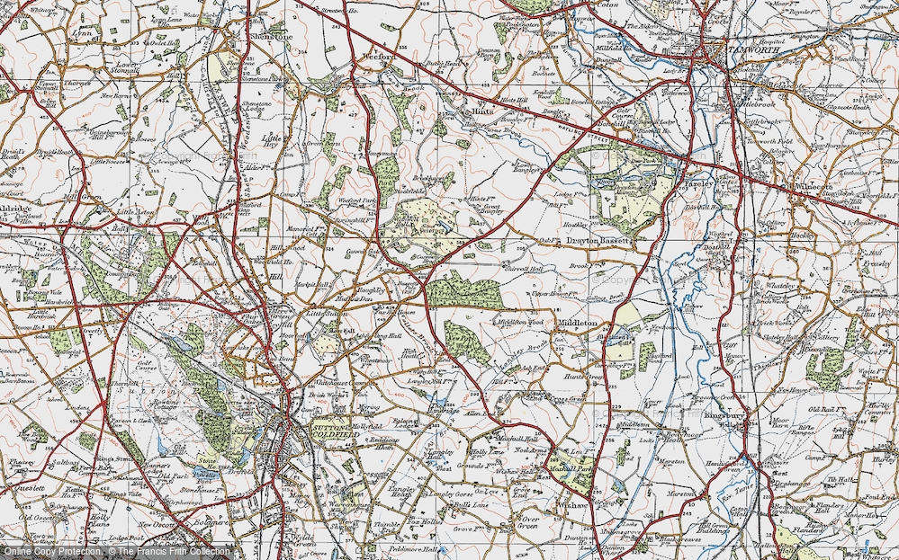 Old Map of Historic Map covering Canwell Hall in 1921