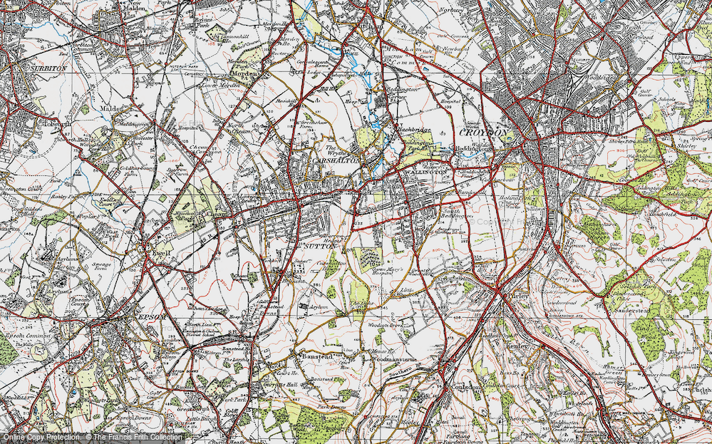 Old Map of Carshalton Beeches, 1920 in 1920