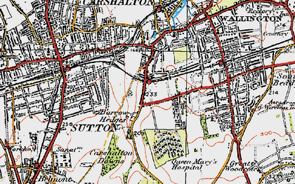 Old map of Carshalton Beeches in 1920