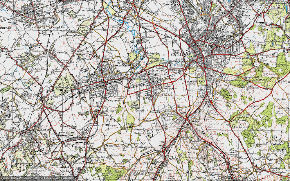 Old Map of Carshalton on the Hill, 1920 in 1920