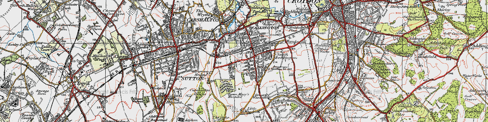 Old map of Carshalton on the Hill in 1920