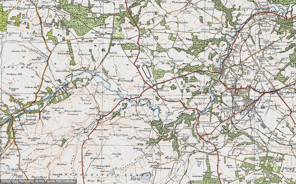 Old Map of Historic Map covering Black Hedley in 1925