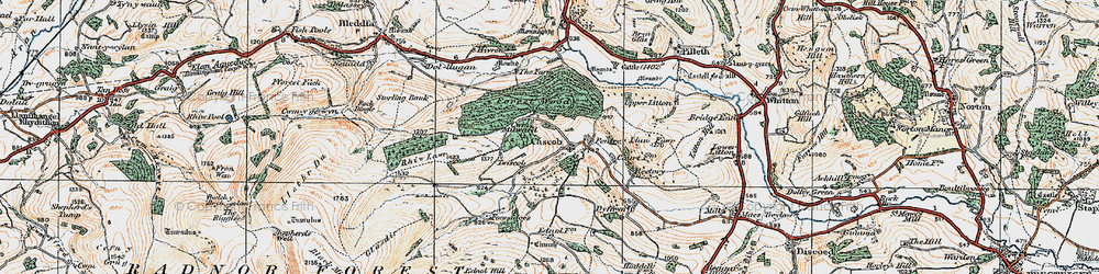 Old map of Cascob in 1920