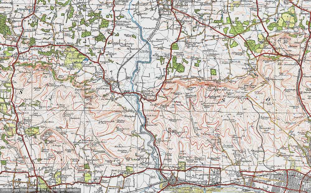 Old Map of Historic Map covering Beeding Hill in 1920
