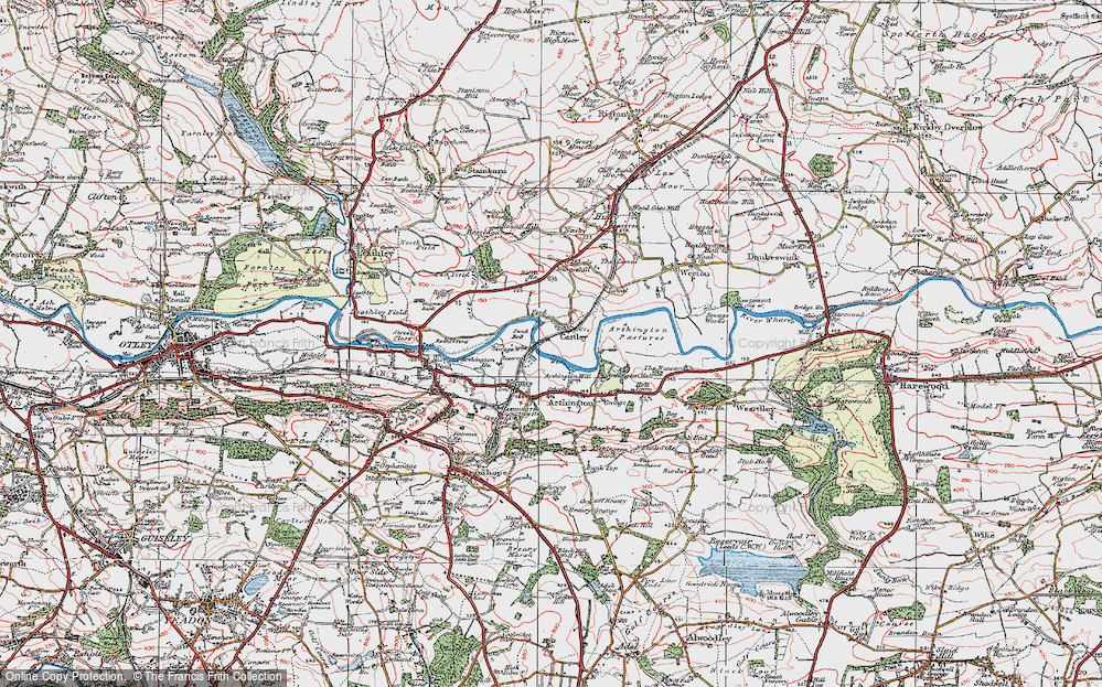 Old Map of Historic Map covering Arthington Ho in 1925
