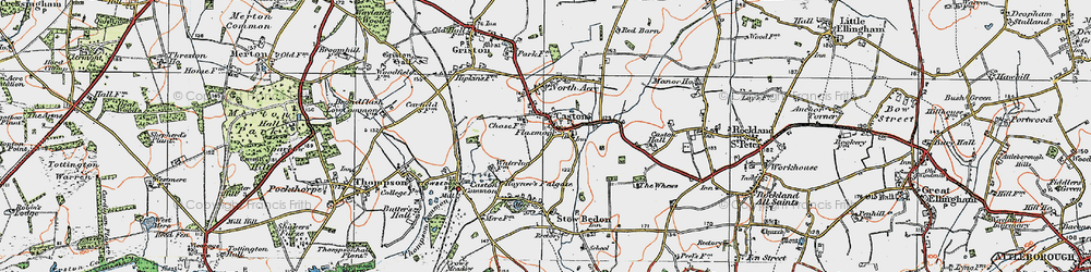 Old map of Caston in 1921