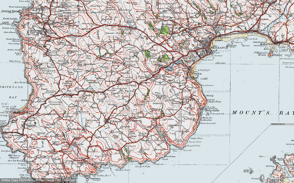Old Map of Historic Map covering Bojewans Carn in 1919