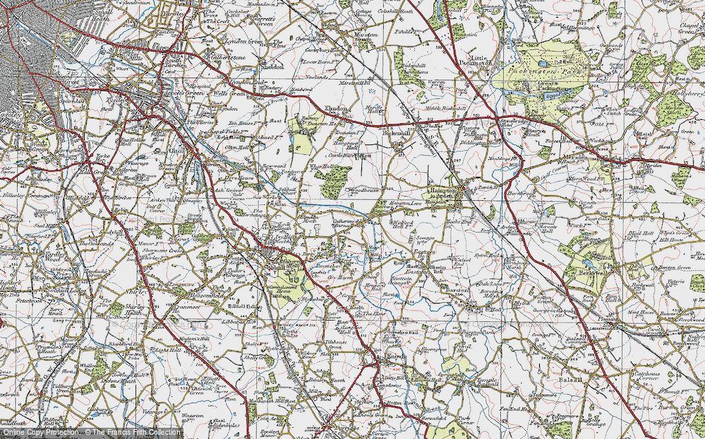 Old Map of Catherine-de-Barnes, 1921 in 1921