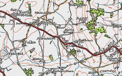 Old map of Caundle Marsh in 1919