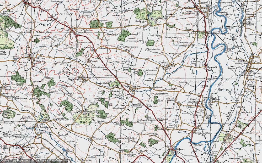 Old Map of Historic Map covering Brunk Wood in 1923