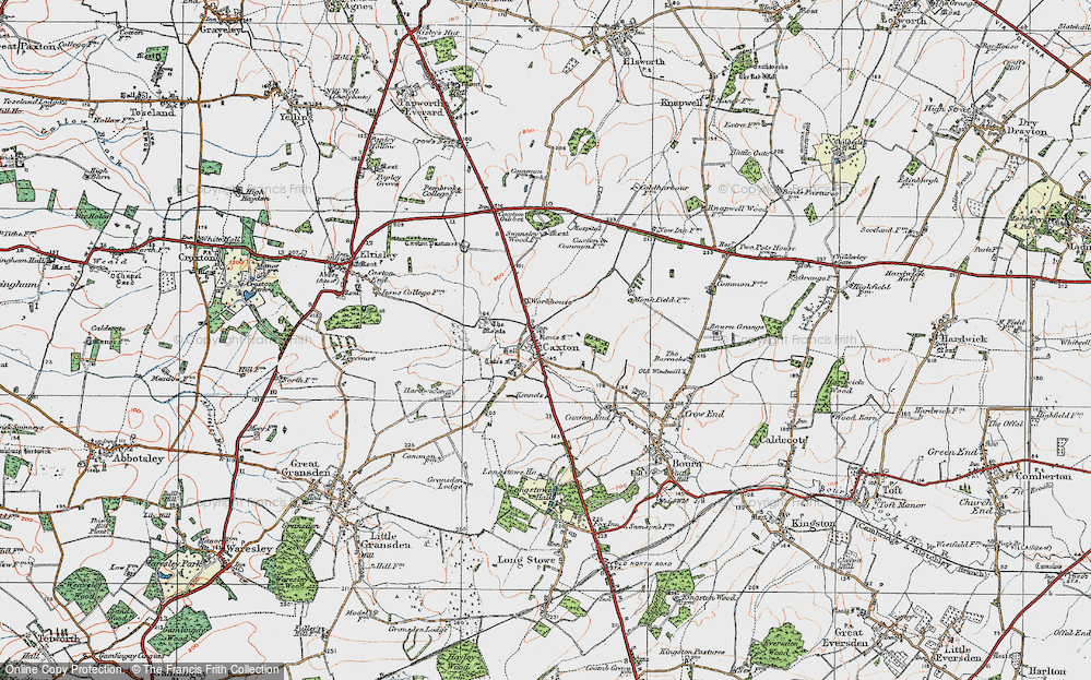 Old Map of Historic Map covering Bourn Windmill in 1919