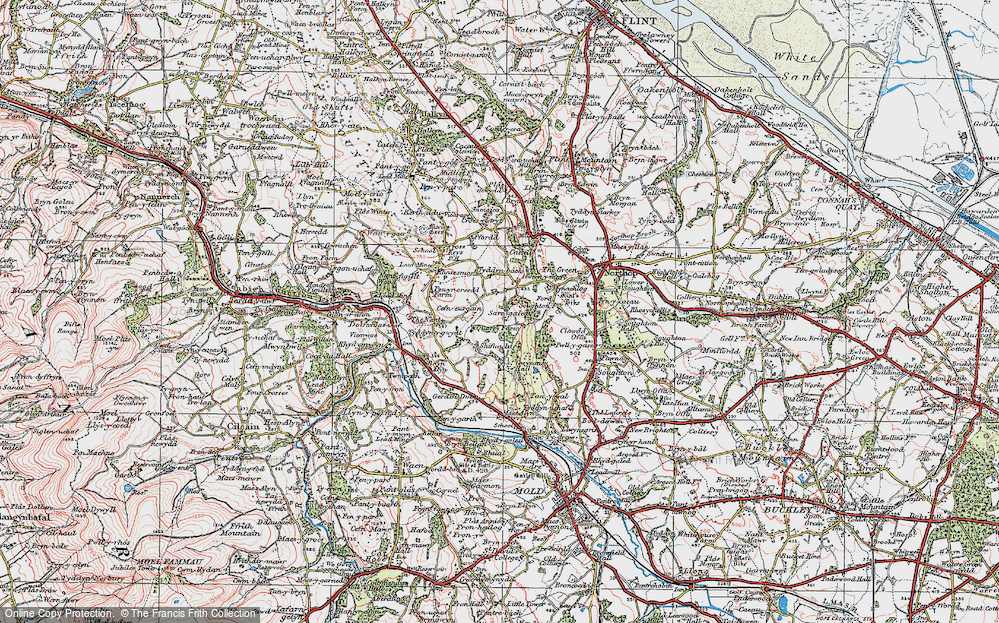 Old Map of Historic Map covering Gwysaney Hall in 1924