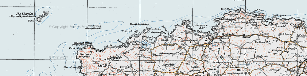 Old map of Cemlyn Bay in 1922