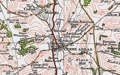Old map of Cerne Abbas in 1919