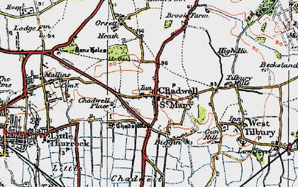Old map of Chadwell St Mary in 1920