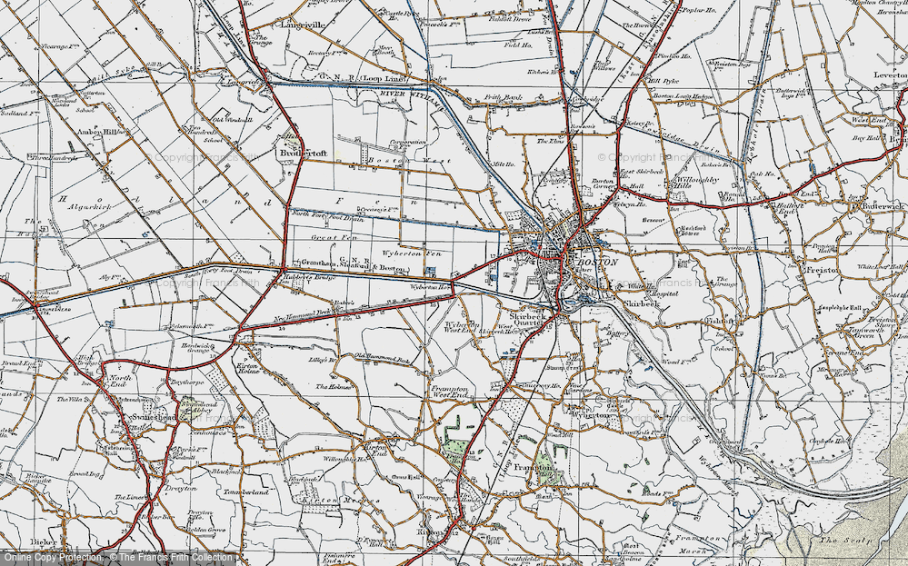 Old Map of Historic Map covering Wyberton Fen in 1922