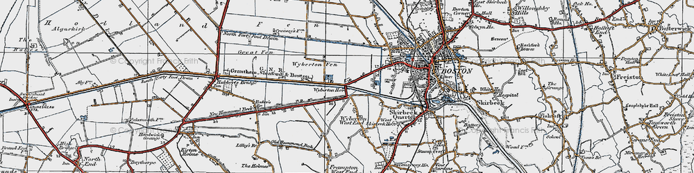 Old map of Wyberton Fen in 1922