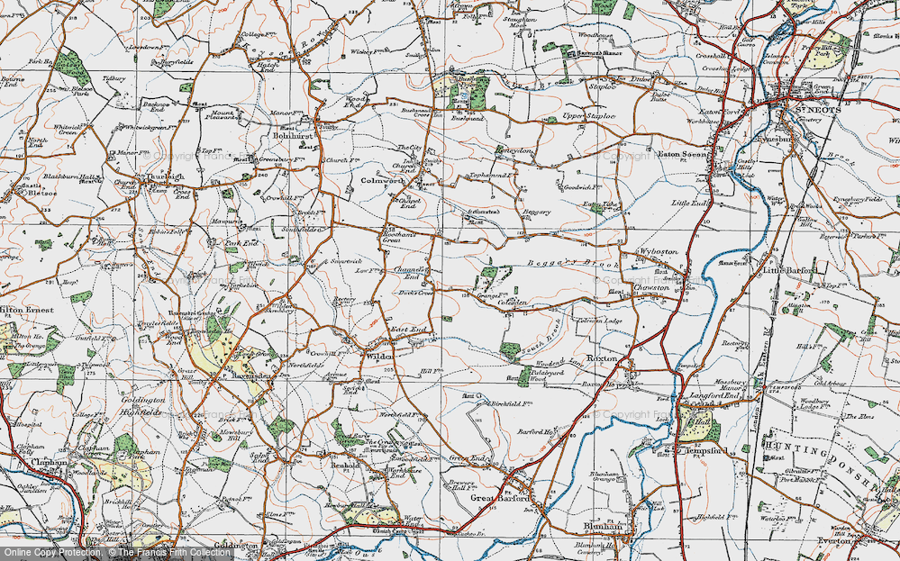 Old Map of Historic Map covering Begwary Brook in 1919