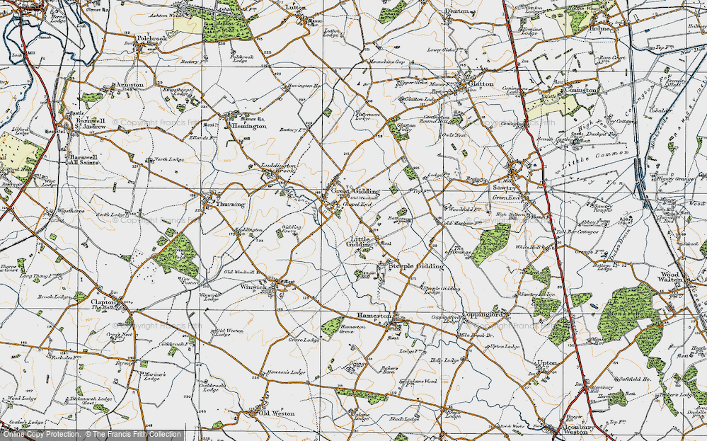 Old Map of Historic Map covering Glatton Folly in 1920