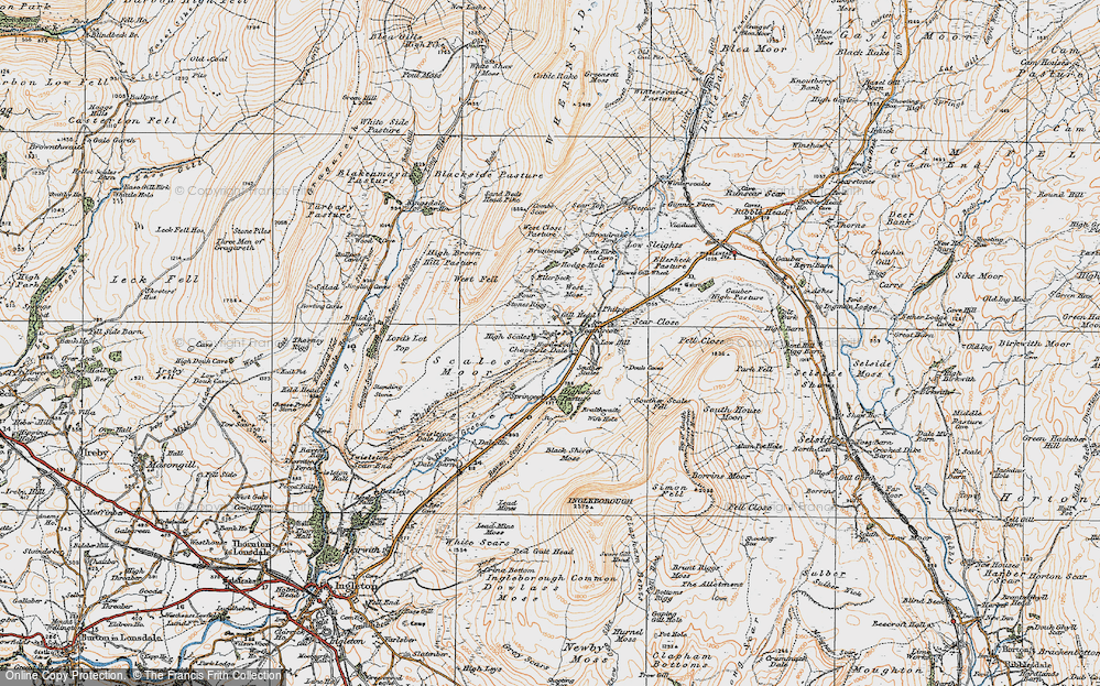Old Map of Historic Map covering Braithwaite Wife Hole in 1925