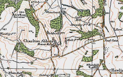 Old map of Charlton Abbots in 1919
