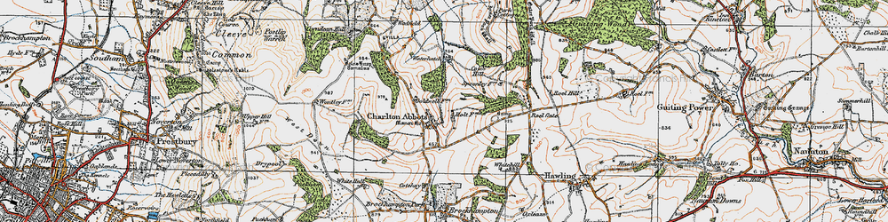 Old map of Charlton Abbots in 1919