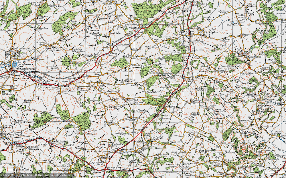 Old Map of Historic Map covering West Tisted Common in 1919