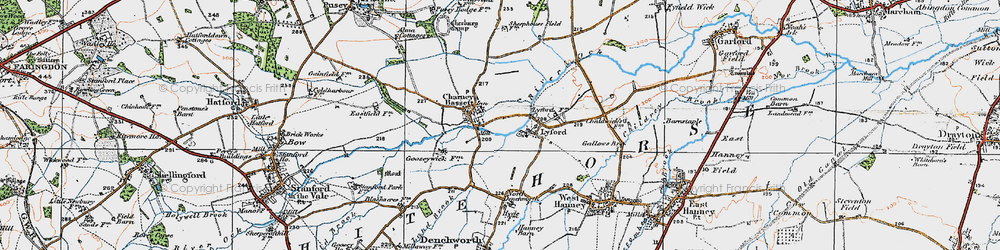 Old map of Charney Bassett in 1919