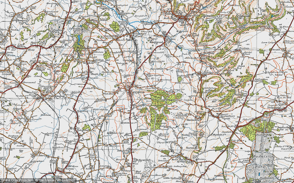 Old Map of Historic Map covering Bishop's Hill Wood in 1919