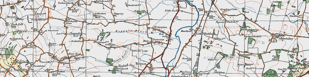 Old map of Chawston in 1919