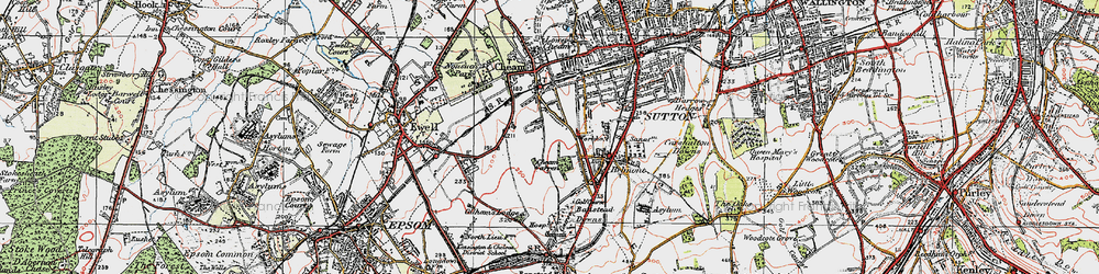 Old map of Cheam in 1920