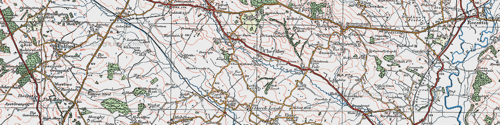 Old map of Checkley in 1921