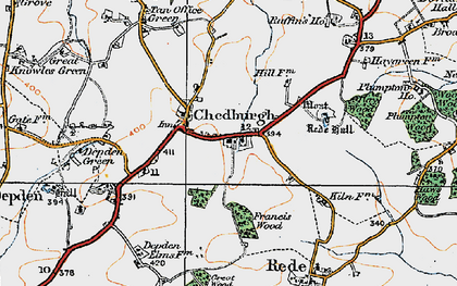 Old map of Chedburgh in 1921