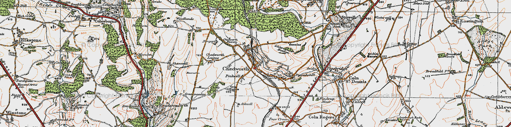 Old map of Chedworth in 1919